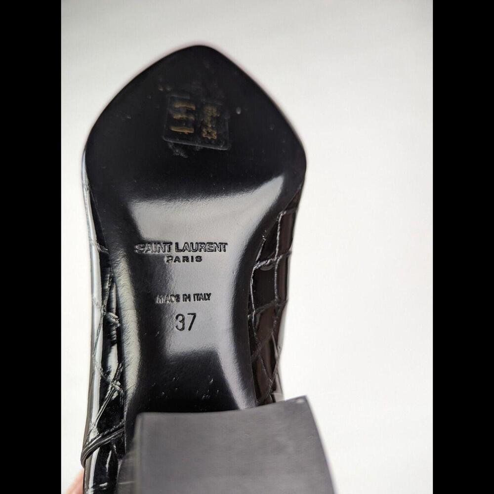 NEW SAINT LAURENT PARIS Sz EU 37 US 7 KIM Black Calfskin Croc Embossed OTK Boots - Picture 11 of 13